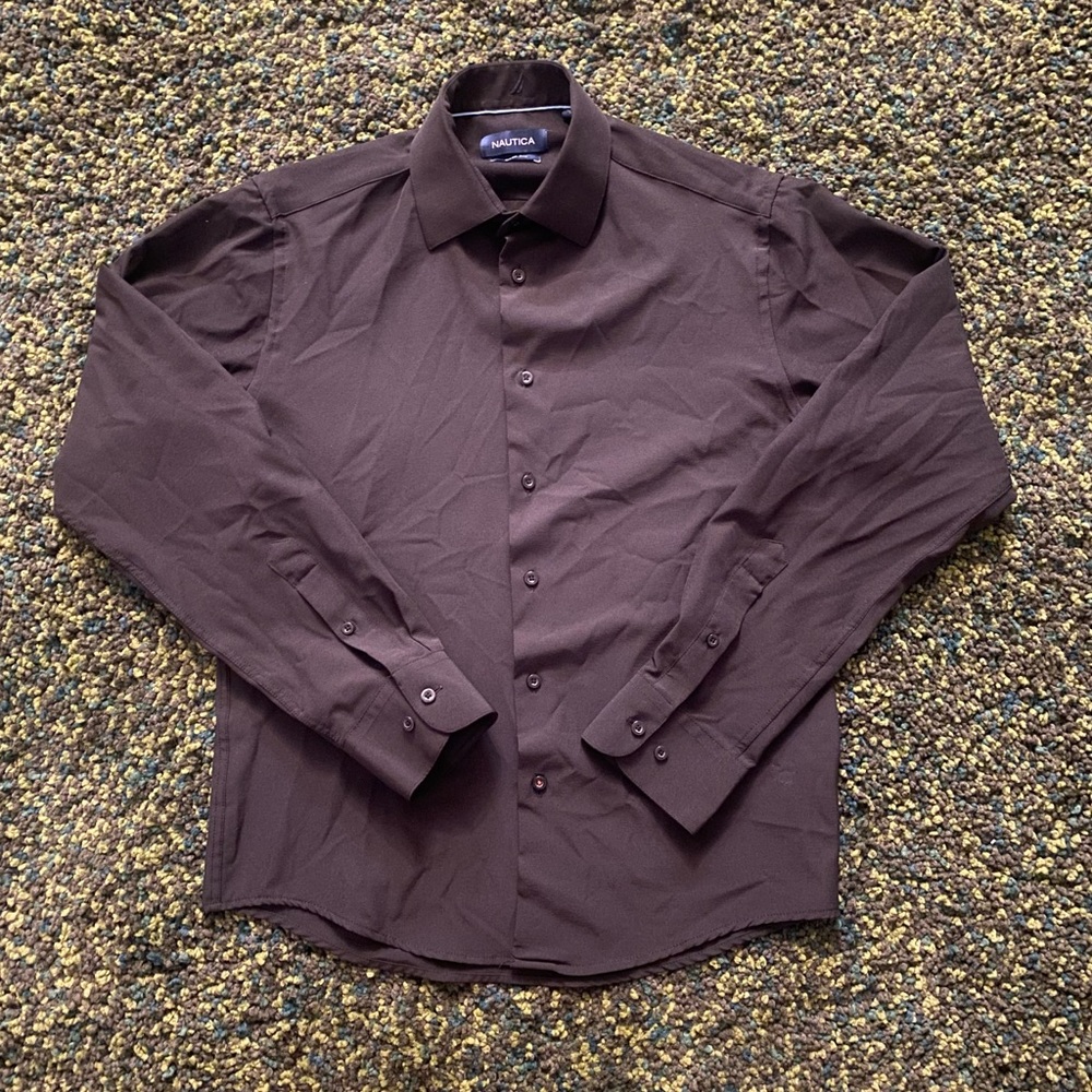 Nautica Button Down Shirt Mens Size Small Black Long Sleeve Performance Stretch